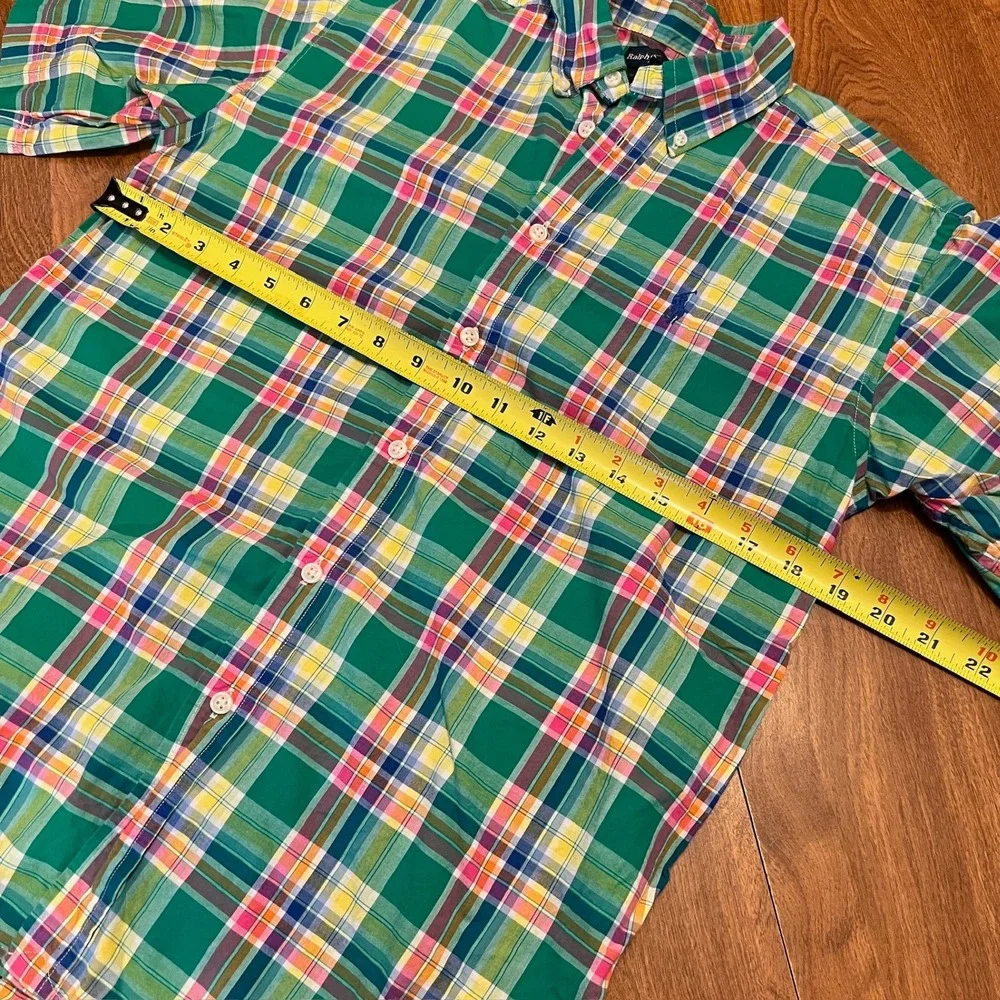 Ralph Lauren Boys Short Sleeve Plaid Preppy Button Down Size L 16/18